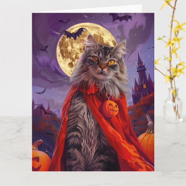 Halloween Siberian Cat Vampire Pumpkins Beängstige Karte (Gelbe Blume)