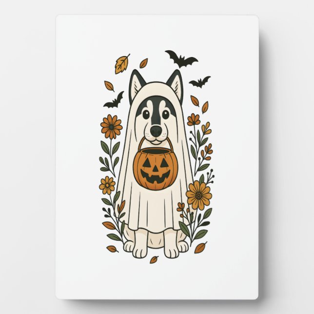 Halloween Siberian Husky Blumen Fotoplatte (Vorderseite)