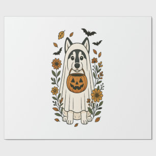 Halloween Siberian Husky Blumen Geschenkpapier