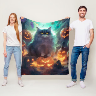 Halloween Sibirienkatze mit Kürbiskugeln Beängstig Fleecedecke