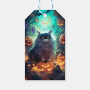 Halloween Sibirienkatze mit Kürbiskugeln Beängstig Geschenkanhänger