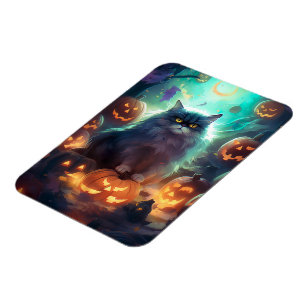 Halloween Sibirienkatze mit Kürbiskugeln Beängstig Magnet