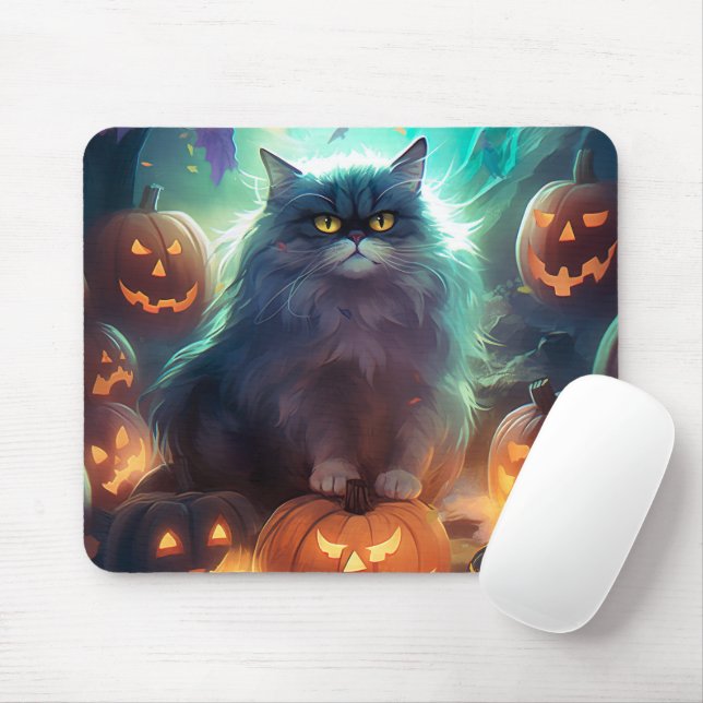 Halloween Sibirienkatze mit Kürbiskugeln Beängstig Mousepad (Mit Mouse)