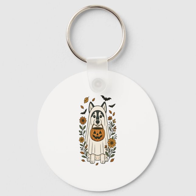 Halloween Sibirische Husky-Blume Schlüsselanhänger (Vorderseite)