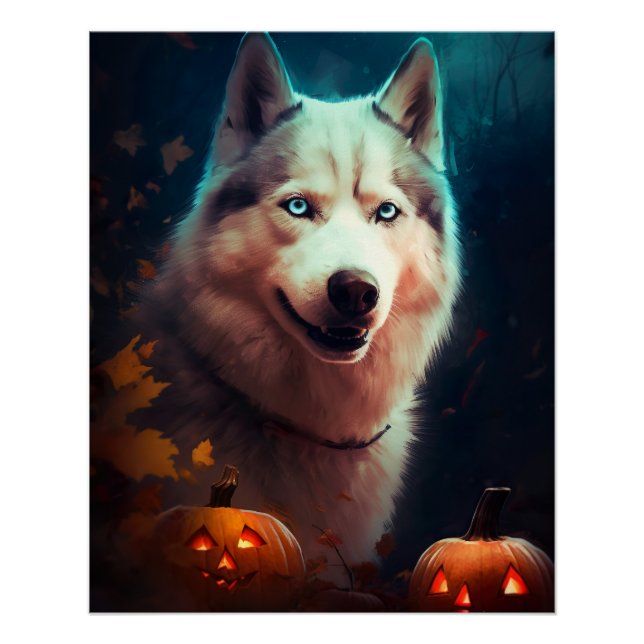Halloween Sibirischer Husky mit Pumpkins Beängstig Poster (Vorderseite)