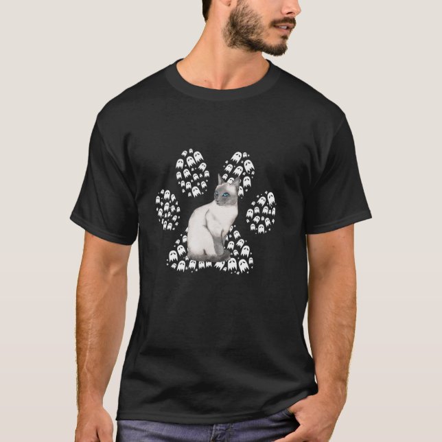 Halloween Siegel Point Siamese Cat Ghosts Cat Paw  T-Shirt (Vorderseite)