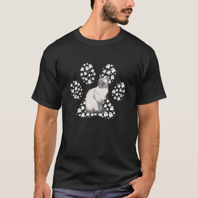 Halloween Siegel Point Siamese Cat Ghosts Cat Paw  T-Shirt (Vorderseite)