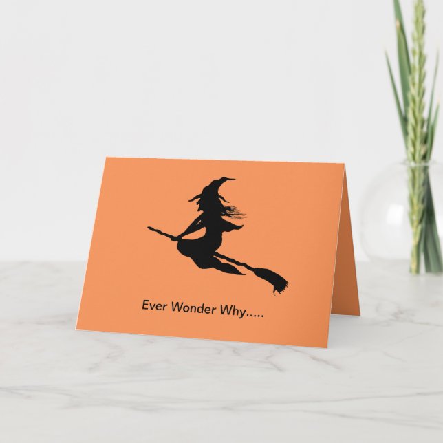 Halloween Silhouette Broom Riding Card Karte (Vorderseite)