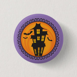 Halloween-Silhouette-Spuk Haus-Abzeichen Button