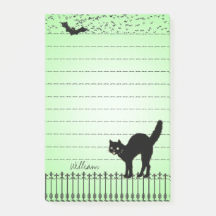 Halloween Silhouetten Black Cat Green BG Post-it Klebezettel