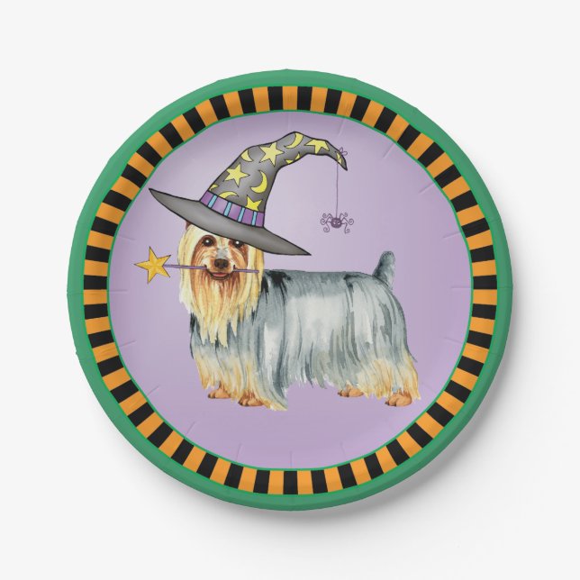 Halloween Silky Terrier Pappteller (Vorderseite)