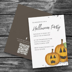 Halloween Simple Niedlich Pumpkin QR Code Social M Einladung