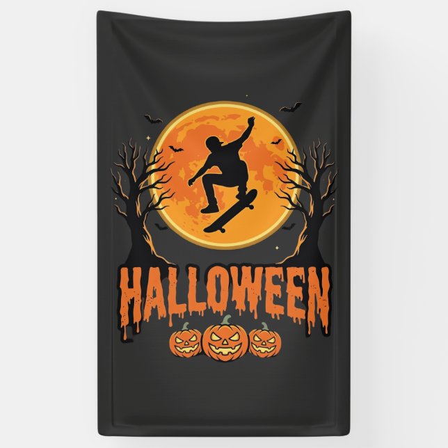 Halloween Skateboard Mond Design Halloween Banner (Vertikal)