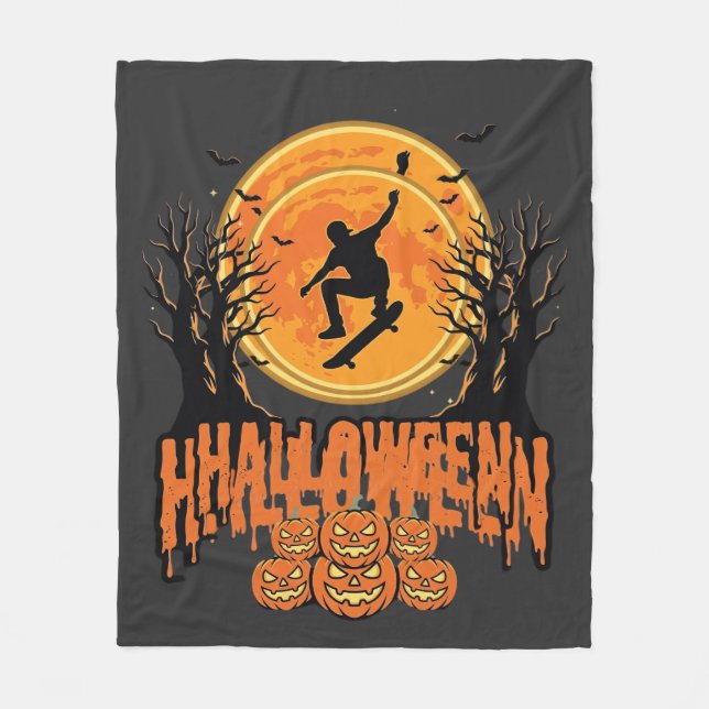 Halloween-Skateboard-Mond-Design Halloween Fleecedecke (Vorderseite)