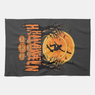 Halloween-Skateboard-Mond-Design Halloween Geschirrtuch