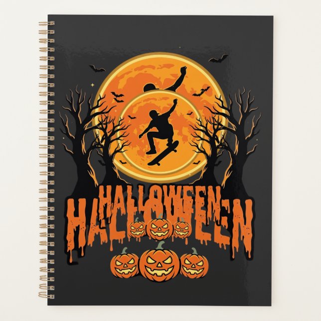 Halloween Skateboard Mond Design Halloween Planer (Vorderseite)