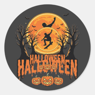 Halloween-Skateboard-Mond-Design Halloween Runder Aufkleber