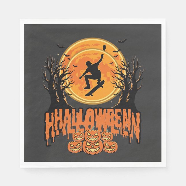 Halloween-Skateboard-Mond-Design Halloween Serviette (Vorderseite)