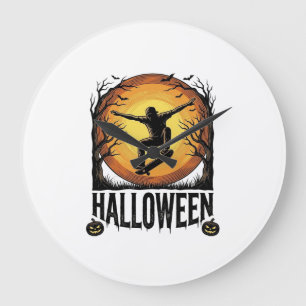 Halloween Skateboard Mond Vintage Vektor Design_1 Große Wanduhr