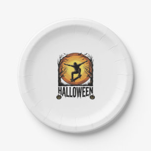 Halloween Skateboard Mond Vintage Vektor Design_1 Pappteller