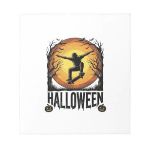 Halloween-Skateboard-Mond-Vintage-Vektordesign_1 Notizblock