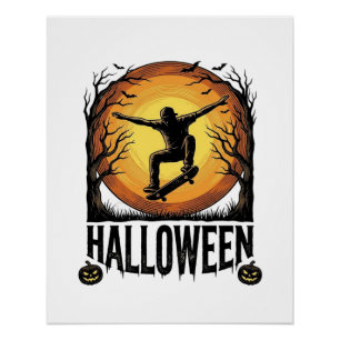 Halloween-Skateboard-Mond-Vintage-Vektordesign_1 Poster