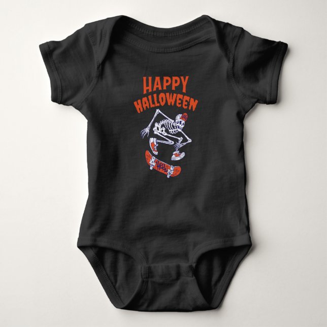 Halloween Skateboard Skelett Baby Strampler (Vorderseite)