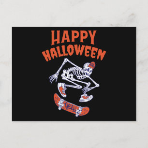Halloween Skateboard Skelett Postkarte