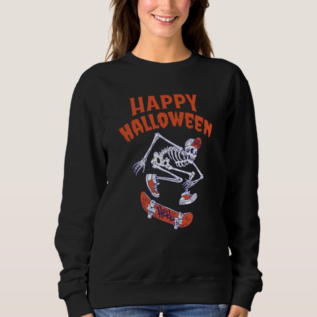 Halloween Skateboard Skelett Sweatshirt (Vorderseite)