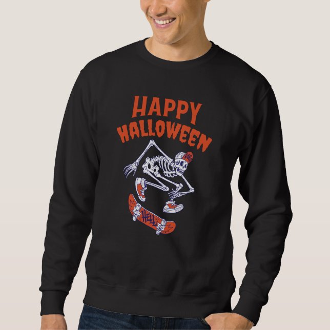 Halloween Skateboard Skelett Sweatshirt (Vorderseite)