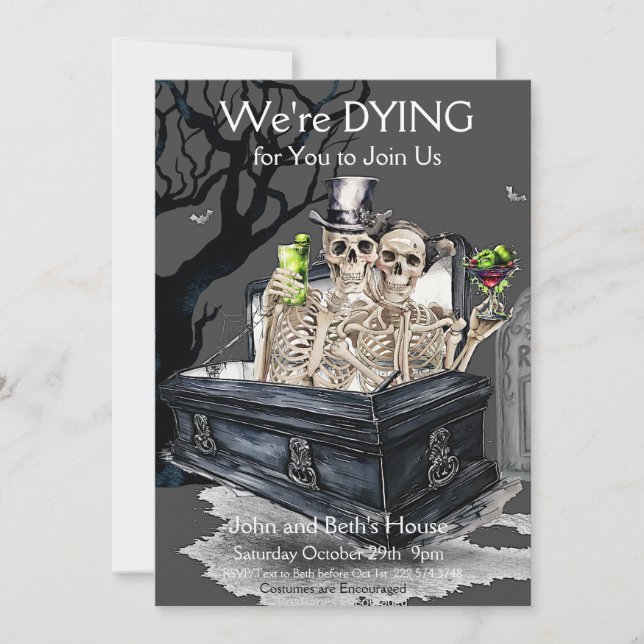 Halloween Skeletal Couple Costume Party Einladung (Vorderseite)