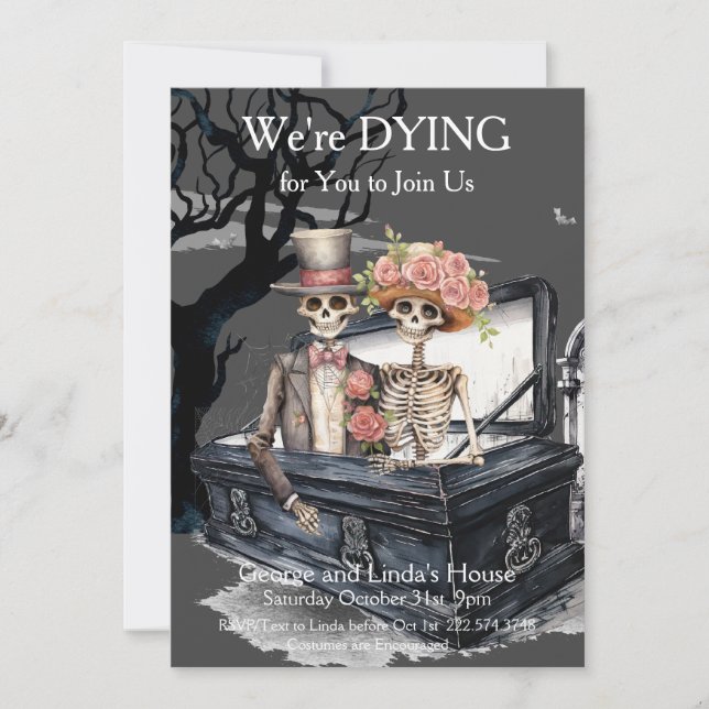 Halloween Skeletal Couple Costume Party Einladung (Vorderseite)