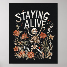 Halloween Skeleton Aquarell Blumenposter Poster