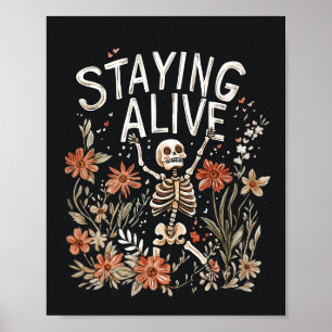 Halloween Skeleton Aquarell Blumenposter Poster