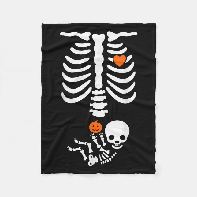 Halloween Skeleton Baby Rib Cage Pregnant Pumpkin  Fleecedecke (Vorderseite)