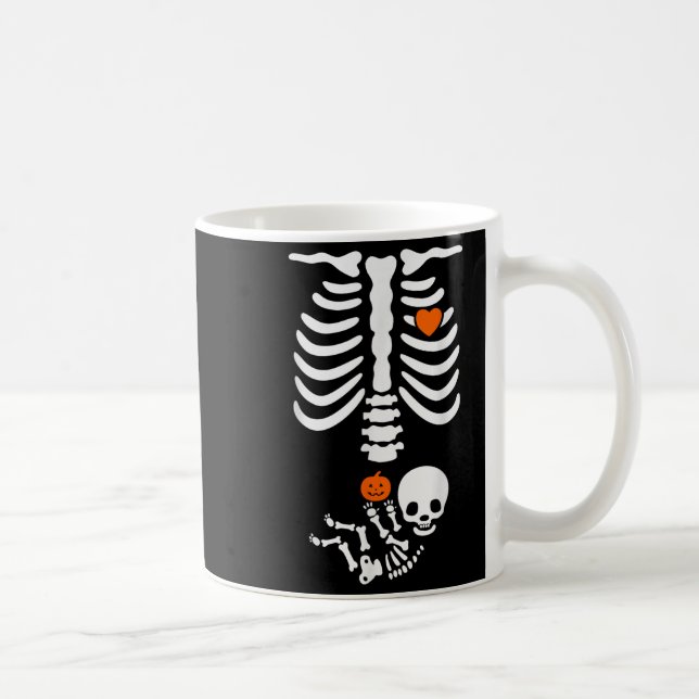 Halloween Skeleton Baby Rib Cage Pregnant Pumpkin  Kaffeetasse (Rechts)