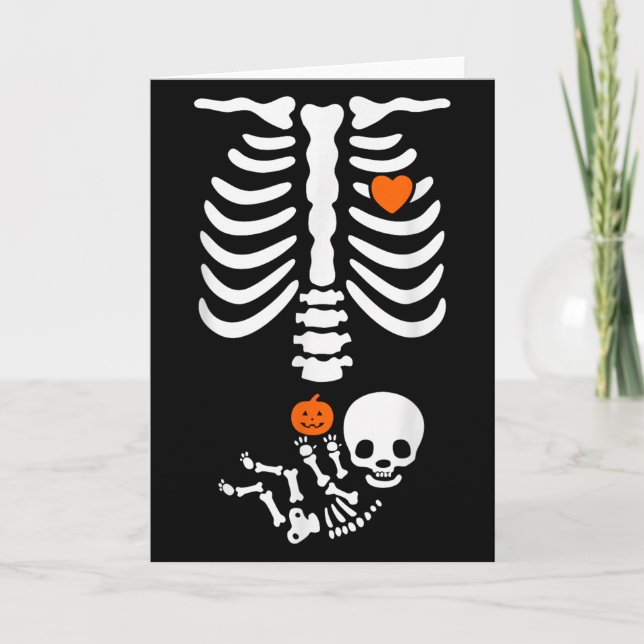 Halloween Skeleton Baby Rib Cage Pregnant Pumpkin  Karte (Vorderseite)
