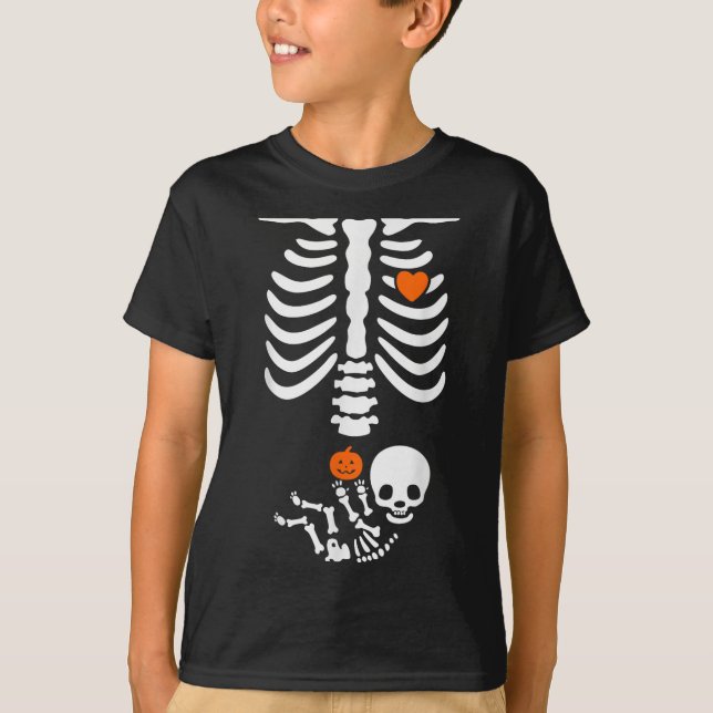 Halloween Skeleton Baby Rib Cage Pregnant Pumpkin  T-Shirt (Vorderseite)