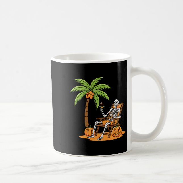 Halloween Skeleton Beach Vacation Palm Tree Pumpki Kaffeetasse (Rechts)