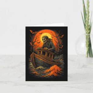 Halloween Skeleton Boat Ghost Ship Fisherman Motor Karte