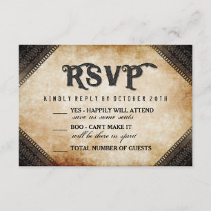 Halloween Skeleton Brown Gothic Wedding RSVP Karte