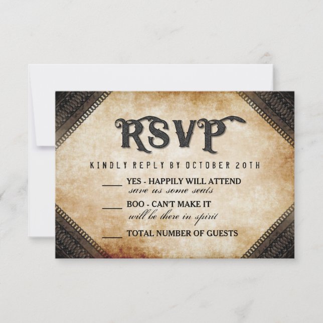 Halloween Skeleton Brown Gothic Wedding RSVP Karte (Vorderseite)