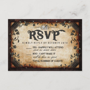 Halloween Skeleton Brown Gothic Wedding RSVP Karte