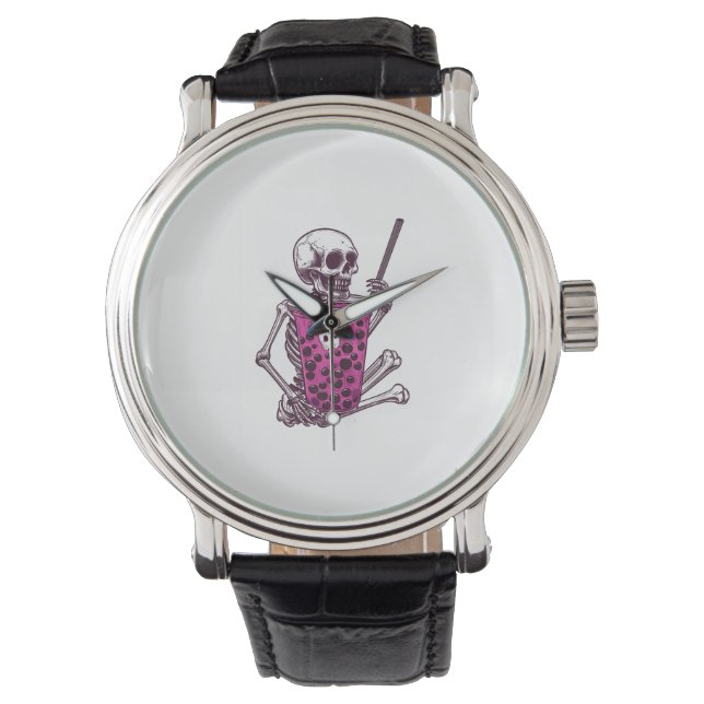 Halloween Skeleton Bubble Tee Armbanduhr (Vorderseite)