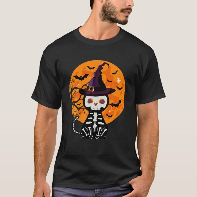Halloween Skeleton Cat T-Shirt (Vorderseite)