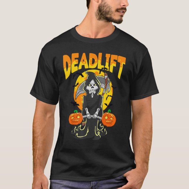 Halloween Skeleton Deadlift Bodybuilder Workout Fi T-Shirt (Vorderseite)