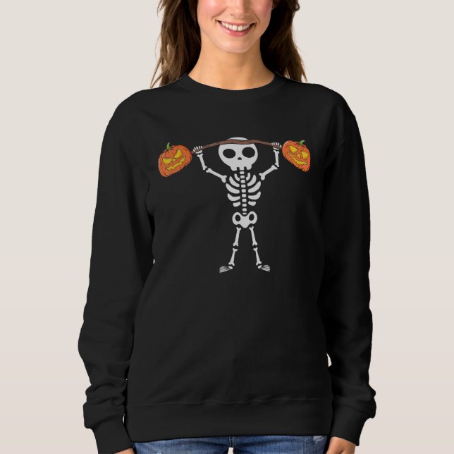 Halloween Skeleton Deadlift Pumpkin Fitness Weight Sweatshirt (Vorderseite)