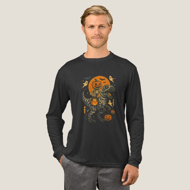 Halloween Skeleton Dino - Moonlight Mummy T-Rex Tri-Blend Shirt (Volle Vorderseite)