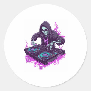 Halloween Skeleton DJ Runder Aufkleber