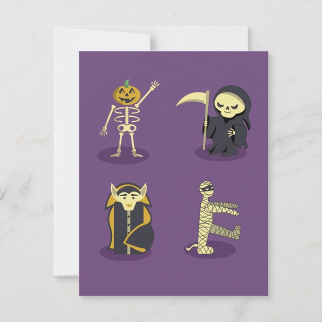 Halloween Skeleton Dracula Mummy Grim Sensenmann Karte (Vorderseite)